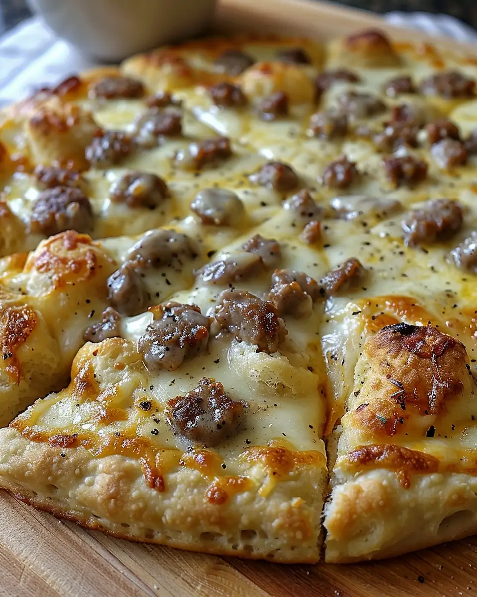 Biscuits and Sausage Gravy Breakfast Pizza